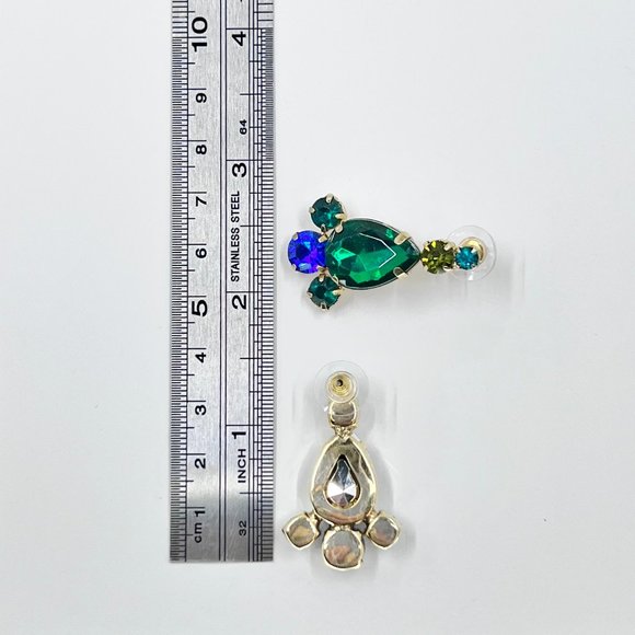 Green & Blue Tear Drop Rhinestone Costume Post Earrings - Picture 4 of 6